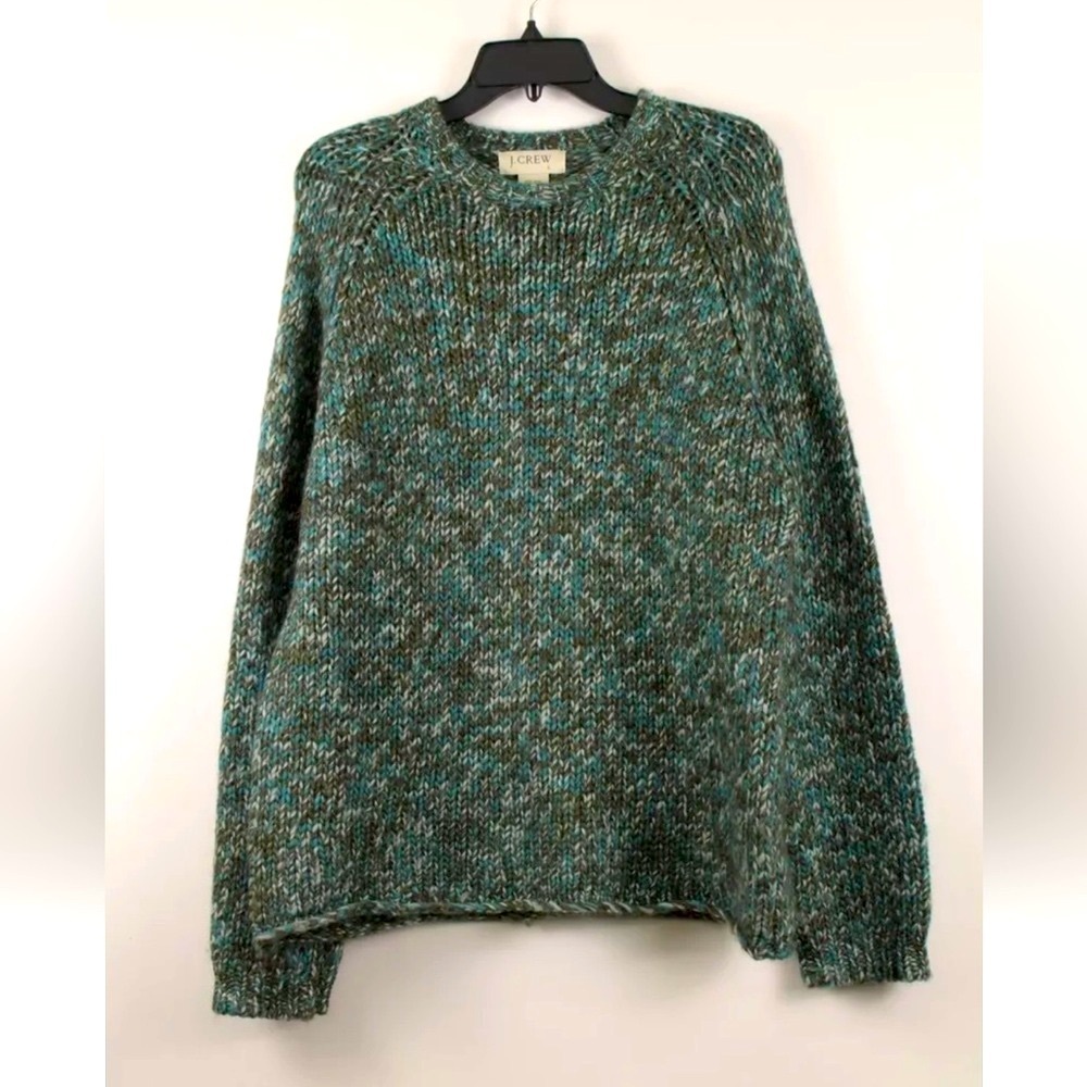 J.Crew vintage wool multi green marled knit sweater size large - Picture 1 of 4